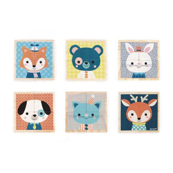 6 Cubos de madera Animales - Janod