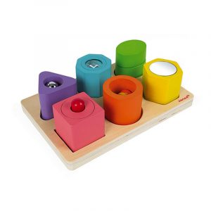 Puzzle con 6 figuras sensoriales de madera