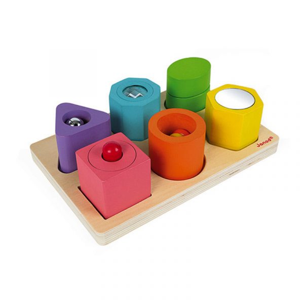 Puzzle con 6 figuras sensoriales de madera